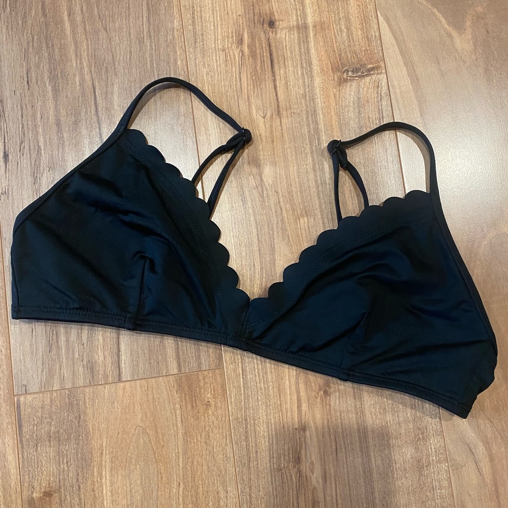 J. Crew Elegant Black Scalloped Bikini Top